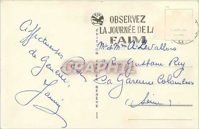 Genebra. A Baía, o Jato d'Água e o Monte Branco — Edição Jaeger, n° 6011 — Verso