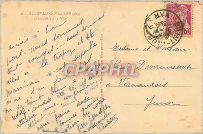 Sainte-Maxime-sur-Mer — widok portu i tła w formie gór — wydawca G. Quillien — Rewers