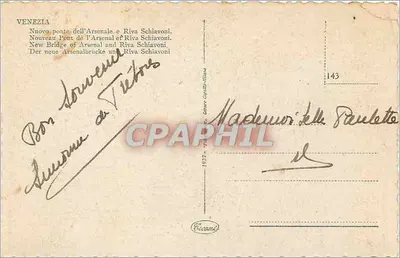 Wenecja — Most Nowego Portu przy Arsenalu i Riva Schiavoni — wydawca Burani, nr 143 — Rewers