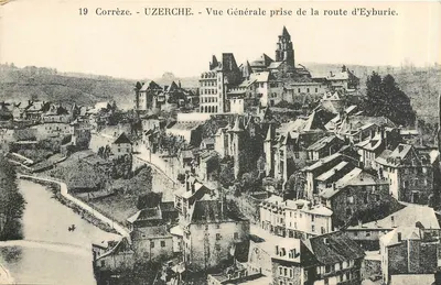 Uzerche - Vista geral tirada da estrada de Eyburie — Editor: Fototipia Cuvier & filhos - Brive