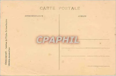 Bilhete postal antigo Chaumont Interior da Igreja São João Batista — Verso