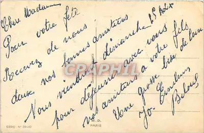Kwiaty i motyl — Szczęśliwego święta — M.D. Paris, seria n° 2800 — Rewers