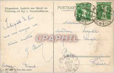 Bürgenstock. Widok z Känzeli na Felsenweg na Rigi i jezioro Vierwaldstättersee — E. Goetz, Luzern, nr 4938 — Rewers