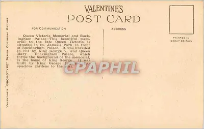 Pamiątka Królowej Wiktorii i Pałac Buckinghama w Londynie — seria Valentin's 'Bromotype', nr 81589 — Rewers