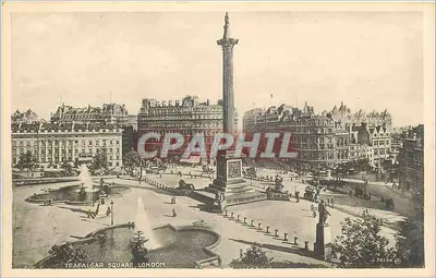 Trafalgar Square, Londres — vista panorâmica com coluna de Nelson — Valentine's Bromotype Series n°34586