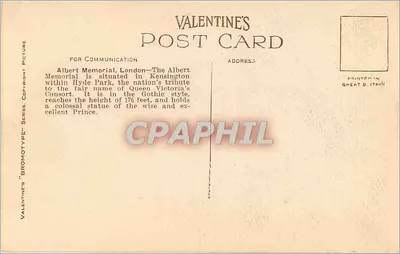 Pamiątka Alberta, Londyn — seria Valentin's 'Bromotype' n°13849 — Rewers