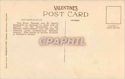 Le Thames przy Waterloo Bridge, Londyn — seria Valentine's 'Bromotype', nr 69994 — Rewers