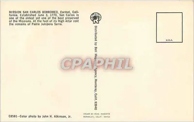 Misja San Carlos Borromeo — Carmel, Kalifornia — zdjęcie kolorowe autorstwa Johna H. Atkinsona, Jr. — Rewers
