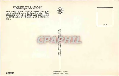 Plac U.C. — Plac Student Union, Uniwersytet Kalifornijski w Berkeley — Wydane przez R. and C. Hakanson — Rewers
