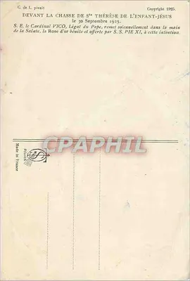 Diante da chapa de Santa Térèsa do Menino-Jesu — pintura de C. de L. — Copyright 1925 — Verso