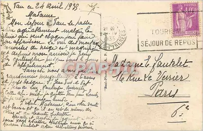 Pau - Boulevard dos Pirineus — vista do parque com árvores e edifícios — editor A.P. Stalaburg, n°110 — Verso