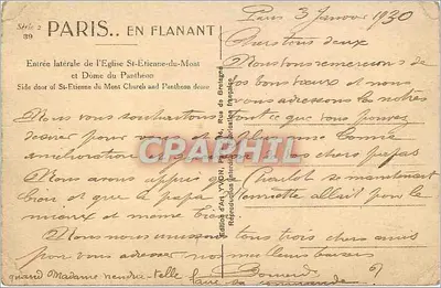 Paryż. Wędrując — boczne wejście do Kościoła św. Etienne du Mont i DOME Panthéonu — Wydawnictwo Art YVON, Paryż — Rewers