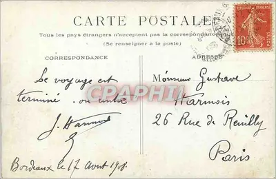 Bordeaux - Port — widok portu z mostem i nabrzeżami — wydawca nieznany — Rewers