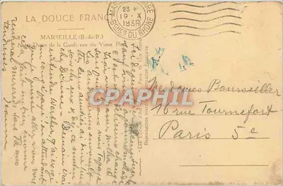Marsella — Vista del Viejo Puerto y de la cúpula de la Guardia — Editor: Les Éditions d'Art Reproduction Imprimée Française — Reverso