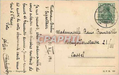 Estátua de um homem em uniforme — parque arborizado — Berlim — Siegesallee, G.V.B. 101 — Verso