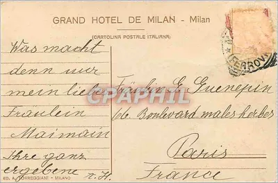 Milano Il Castello — widok zamek z wieżami i drzewami — wydawca A. Correggiani, Milan — Rewers