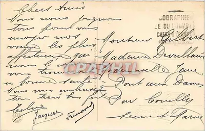 Arranjo de rosas — Carta de boas-vindas — J. Du Louvre, Paris — Verso
