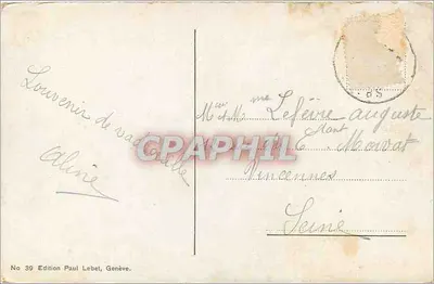 Genève. Monument Brunschwig — édition Paul Lebet, n°39 — Verso