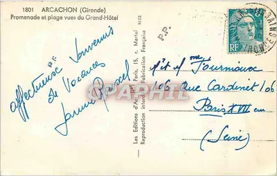 Arcachon (Gironde) — Passeio e praia vistas do Grand-Hôtel — Les Éditions d'Art, Paris — Verso