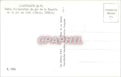 L'Artouste (B.P.) — Tablica orientacyjna szczytu Sagette i szczyt Midi d'Ossau (2885 m.) — Les Éditions d'Art, Paryż — Rewers