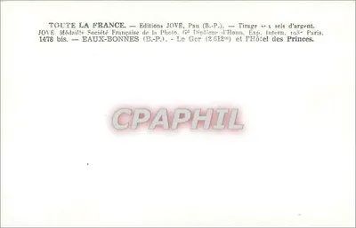 Eaux-Bonnes — Le Ger (2612m) i Hotel Princes — Wydawnictwo JOVE, Pau (B.P.) — Rewers