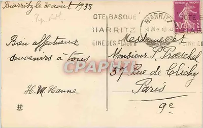 Biarritz - Plaża Côte des Basques — n°1238 — Rewers
