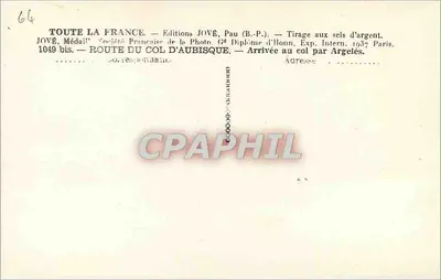 Rota do col d'Aubisque — Chegada ao col por Argelès — Edições JOVE, Pau — Verso