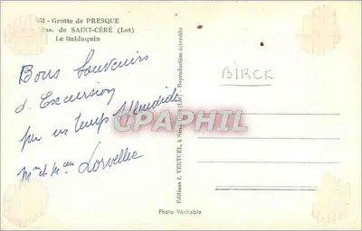 Gruta de PRESQUE — Saint-Céré (Lot) — Éditions J. VEINTUEL — Verso
