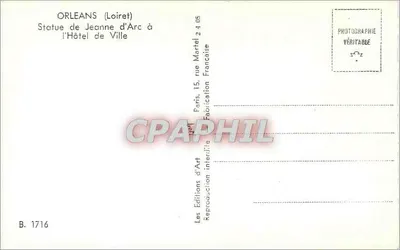 Orléans (Loiret) — Estátua de Joana d'Arc na Prefeitura — Les Éditions d'Art — Verso