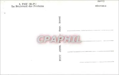 Pau (B.P.) — O Boulevard dos Pirineus — Édit. Jové, Pau — Verso