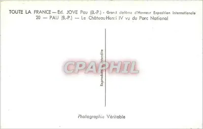 El Castillo de Enrique IV — Pau — Ed. JOVE Pau (B.-P.) — Reverso