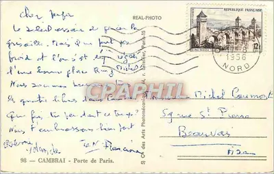 Cambrai - Porte de Paris — editor Cap, n° 98 — Verso