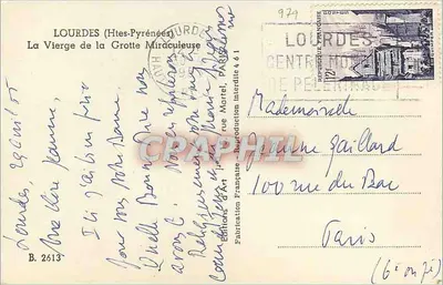 Statua Najświętszej Maryi Panny Niezgarnionej — Lourdes — Wydawca L'Art, nr B.2613 — Rewers