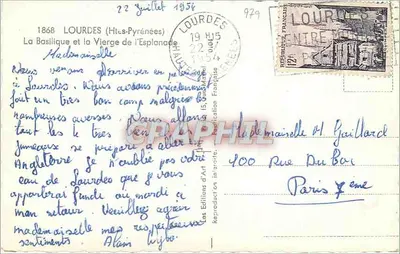 Lourdes — Basílica e a Virgem da Esplanada — Edições d'Art 927 — Verso