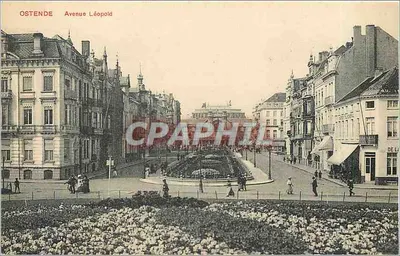 Ostende — Avenida Léopold — vista da praça central com fonte e flores — edit. V. G. 42, avenida do Meio-Dia, Bruxelas