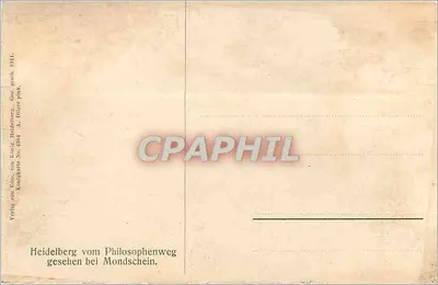 Heidelberg — widok zamek i most z Philosophenweg pod światłem księżyca — Wydawnictwo von Föhn, Heidelberg — Rewers