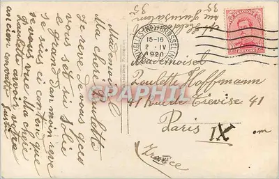 Dziewczyna z koszem z jajkami i bukietem — REX 1920 — wydawca REX — Rewers