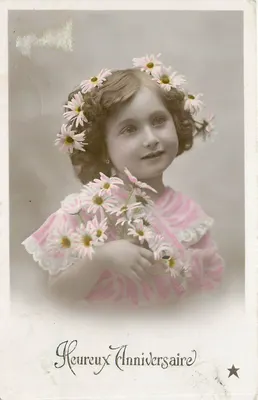 Menina com coroa de margaridas — Feliz Aniversário — Marcel 'Étoile' Paris, Série N. 3717