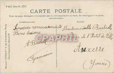 Menina com coroa de margaridas — Feliz Aniversário — Marcel 'Étoile' Paris, Série N. 3717 — Verso