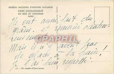 Um casal de ursos pardos — Museu Nacional de História Natural, Parque Zoológico do Bois de Vincennes, Paris — n° 219 — Verso