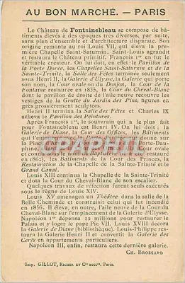Castelo de Fontainebleau — Cour de la Fontaine e lago das Carpas — Au Bon Marché — Paris. — Verso