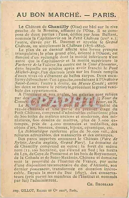 Zamek w Chantilly — Ogólny widok z wschodu — Au Bon Marché, Paris. — Rewers
