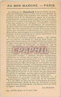 Zamek Chambord — Façada Północna — Au Bon Marché — Paryż. — Rewers