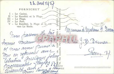 PORNICHET — Recordação de Pornichet — Editor LAVELLE & Cie — Verso