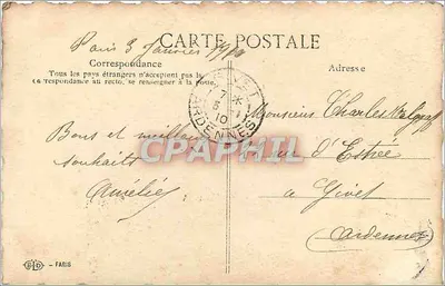 Młoda kobieta z mandolina — Wesołych Świąt 1910 — wydawca E.D. Paris — Rewers