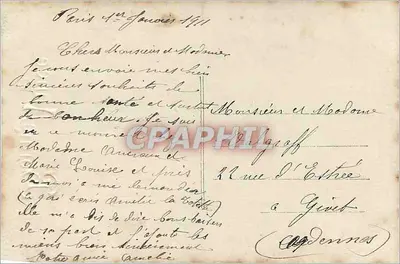 Mujer con flores — Feliz Año 1911 — REX, n°411 — Reverso