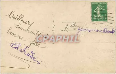 Joven muchacha en vestido amarillo — con cesto de flores — Léó, n°404 — Reverso