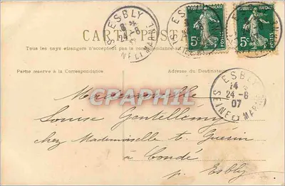 Gerânios em um vaso verde — Esbly, França — Carta postal — Verso