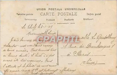Homem em traje com buquê de flores — Lembrança — H.K.C. n°3213 — Verso