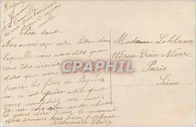 Para pod drzewami wiśniowymi — tekst wydrukowany i znak 10c — wydawca Veloute n°922 — Rewers